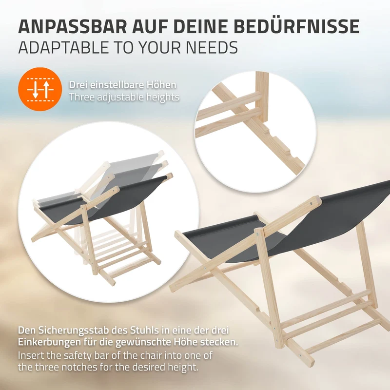 Gartenstuhl Strandliege Liegestuhl Sonnenliege Anthrazit aus Holz klappbar