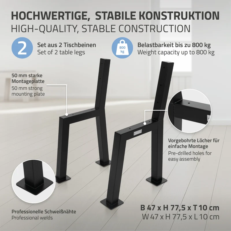 Bankgestell Bankkufen 2er Set H-Design 47 x 77,5 cm Schwarz aus Stahl ML-Design