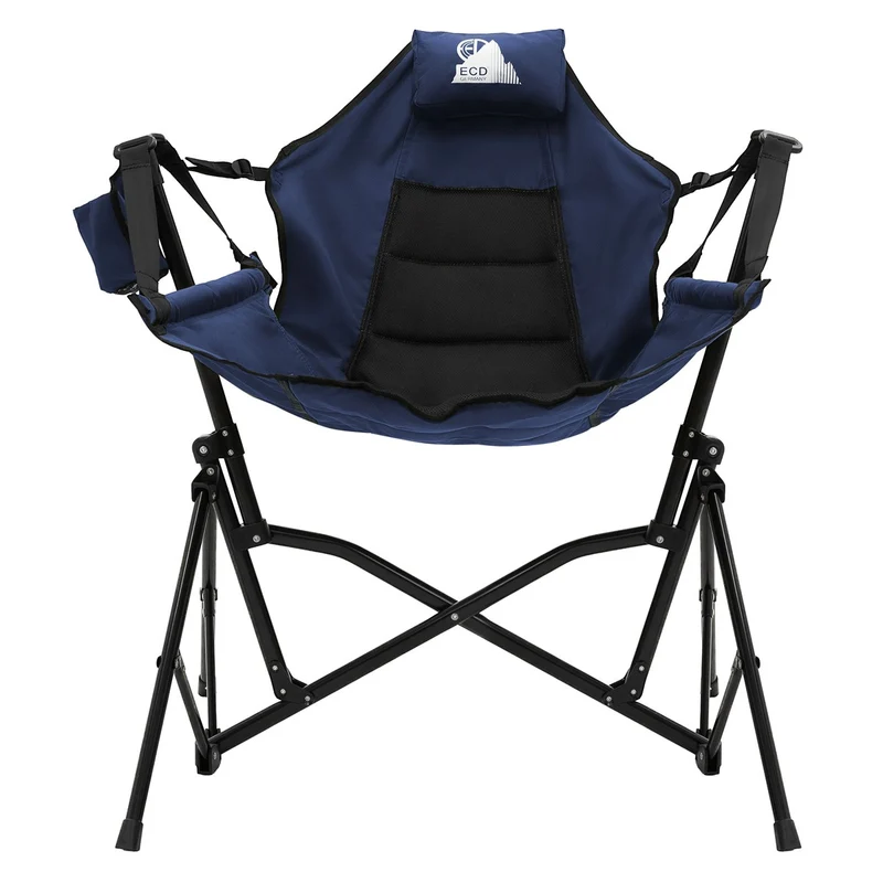 ECD GERMANY | Campingstuhl faltbar mit Stahlgestell Blau Schaukelstuhl bis 150kg Angelstuhl Klappstuhl mit verstellbarer Rückenlehne Faltstuhl Outdoor