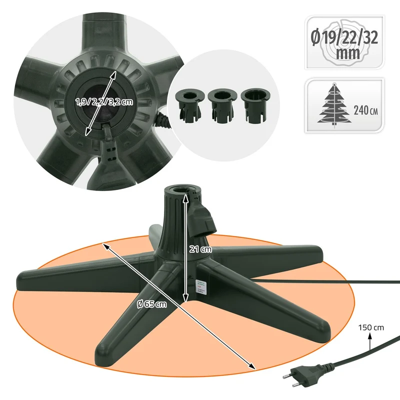 ECD GERMANY | Weihnachtsbaumständer drehbar und verstellbar, Grün, 65 cm, Elektrischer Christbaumständer, Tannenbaumständer für Bäume bis 240 cm Höhe