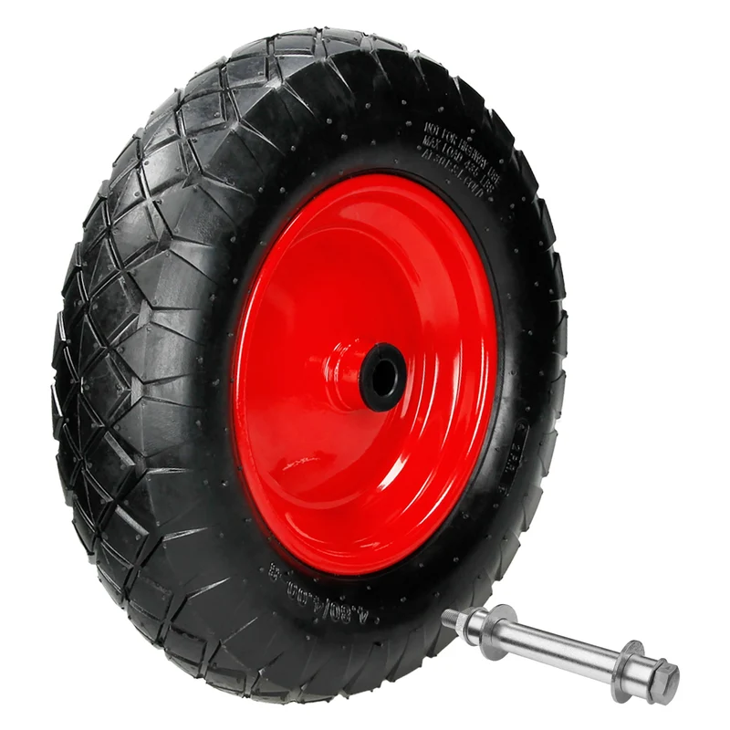 4er Set Schubkarrenrad luftbereift 390 mm 4.80/4.00-8 mit Achse Rot aus PU
