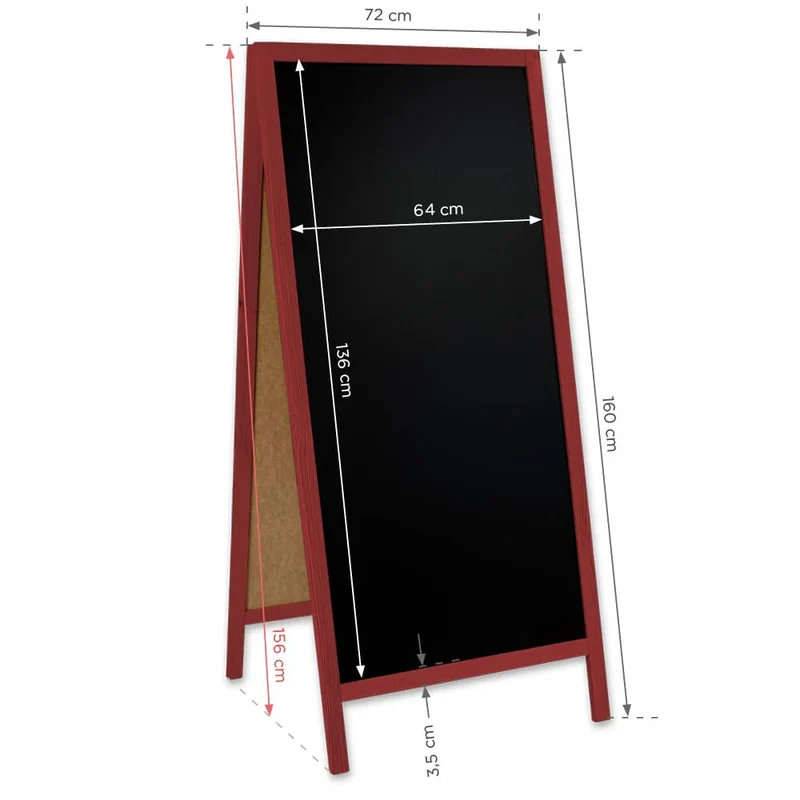 Holz Kreidetafel-Aufsteller, 60x172cm, Rot, Indoor