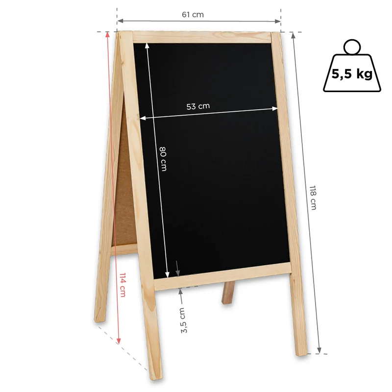 Holz Kreidetafel-Aufsteller, 61x118cmcm, Natur, Indoor