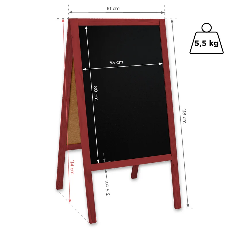 Holz Kreidetafel-Aufsteller, 61x118cmcm, Rot, Indoor