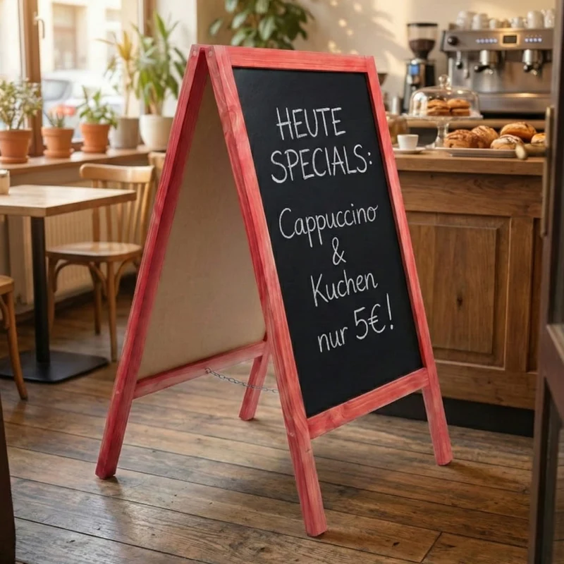 Holz Kreidetafel-Aufsteller, 60x100cm, Rot, Indoor