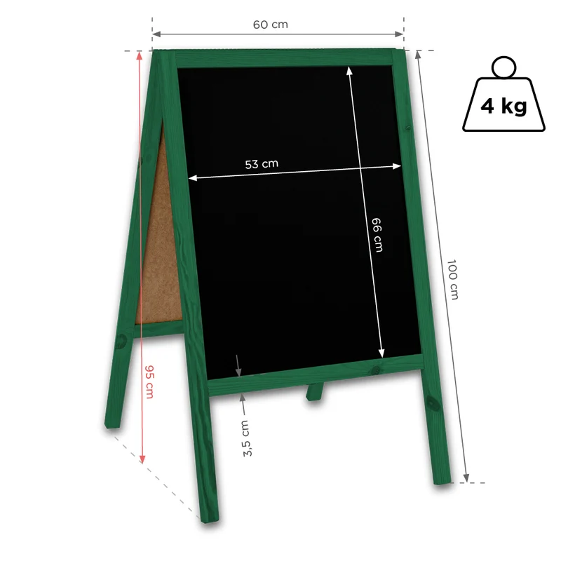 Holz Kreidetafel-Aufsteller, 60x100cm, Grün, Indoor