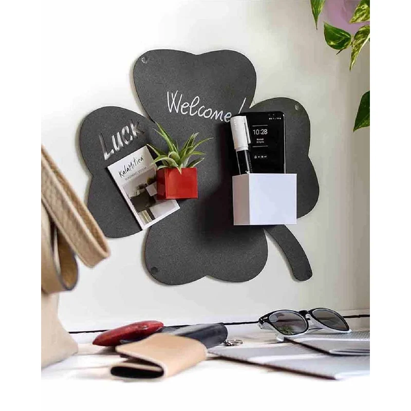 KalaMitica® Kreidetafel Magnetisch, Ohne Rahmen, Kleeblatt, 33x33cm, Schwarz/Anthrazit