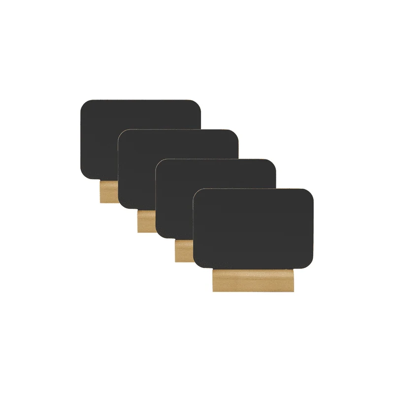 Securit®, Tischkreidetafel Aufsteller Mini "Rechteck gerundet", Silhouette mit Holzfuss, 4er-Set, 9x8cm