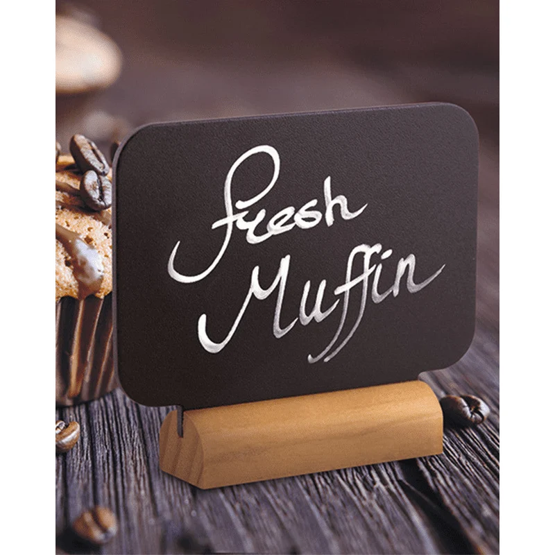 Securit®, Tischkreidetafel Aufsteller Mini "Rechteck gerundet", Silhouette mit Holzfuss, 4er-Set, 9x8cm