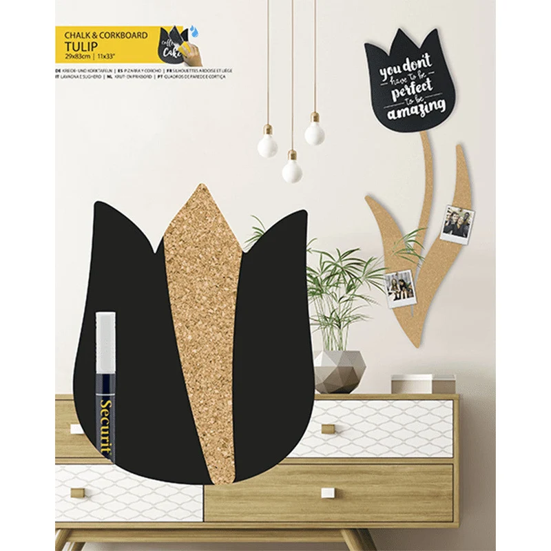 Securit® Wandkreidetafel & Kork Silhouette Tulpe, 29x83cm
