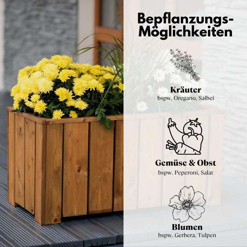 Coemo Blumenkasten Riga groß Holz Kräuterbeet Pflanzkübel