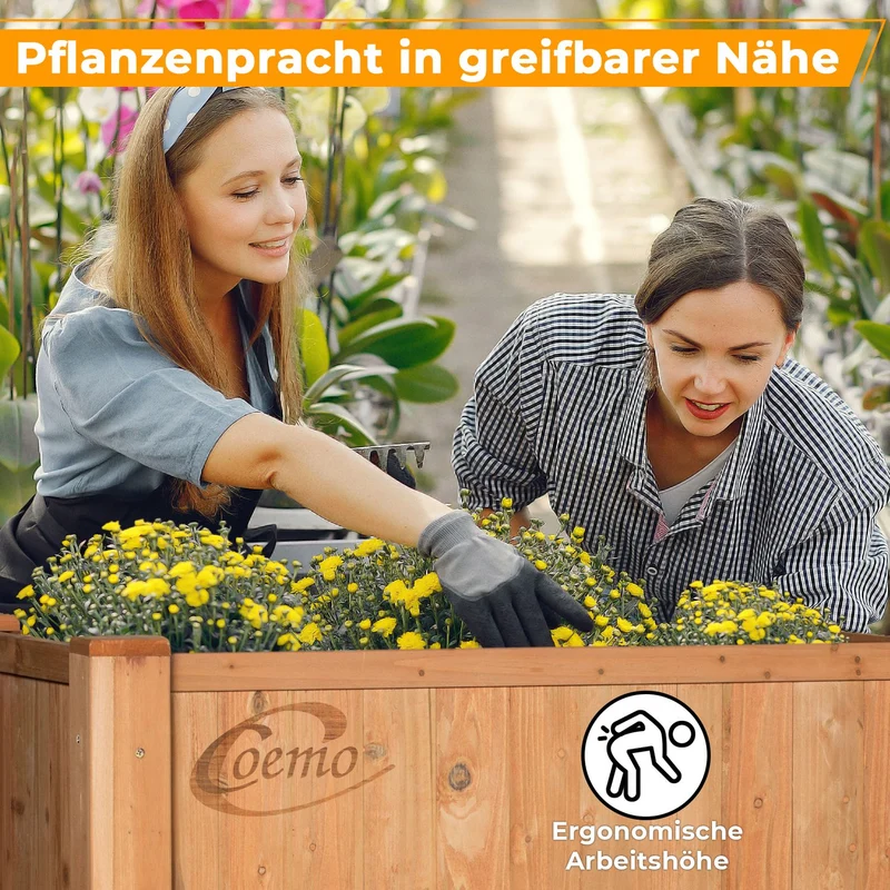 Coemo Hochbeet Kräuterbeet Holz mit Pflanzfolie