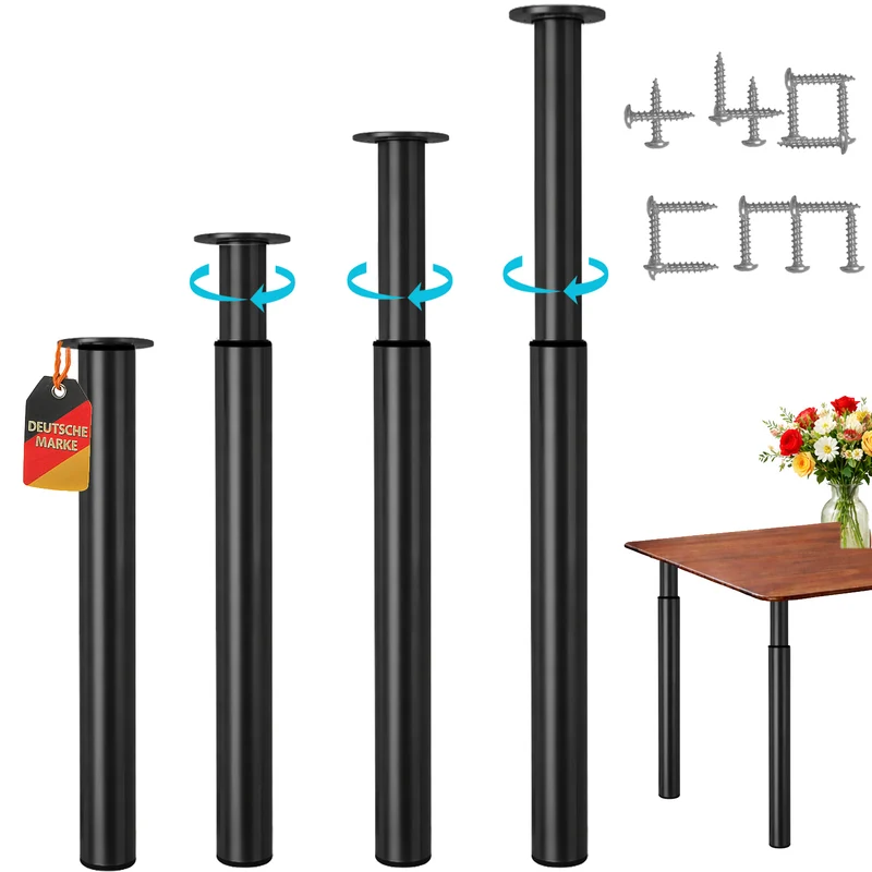 Möbelfuß höhenverstellbar 70-110cm Schwarz-matt Ø60mm Tischbein stufenlos verstellbar