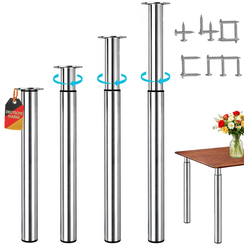 Möbelfuß höhenverstellbar 70-110cm Edelstahl Optik Ø60mm Tischbein stufenlos verstellbar