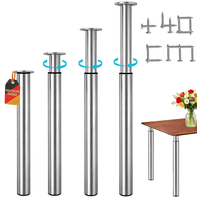 Möbelfuß höhenverstellbar 70–110cm Edelstahl Ø60mm Tischbein stufenlos verstellbar