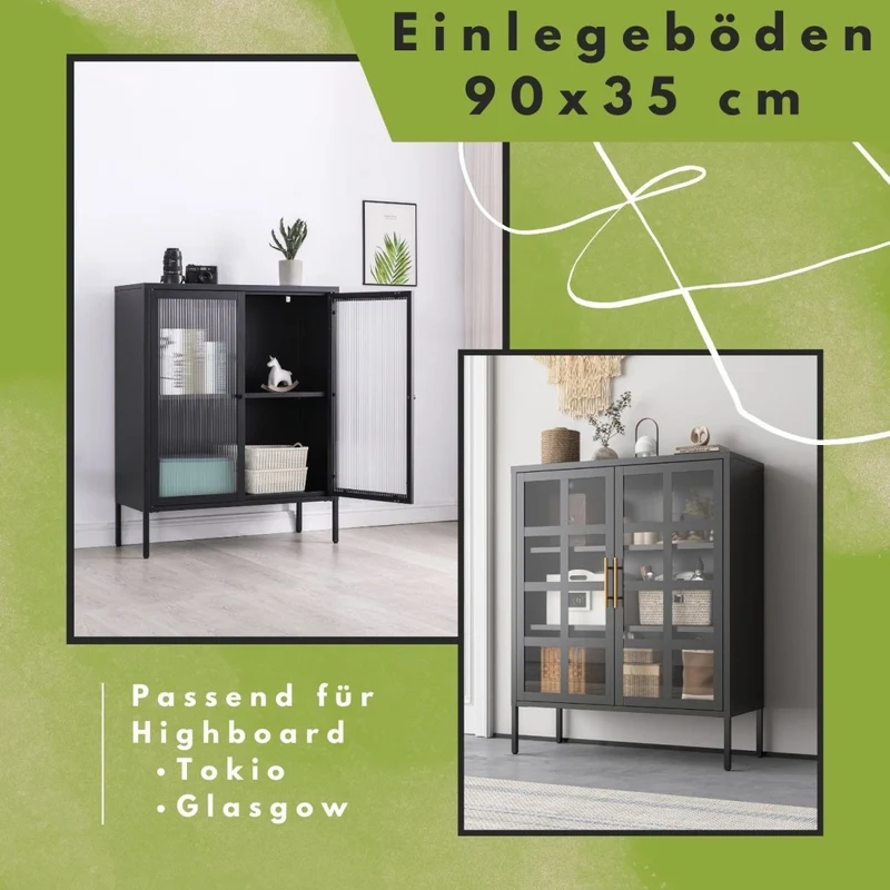 Einlegeboden Schwarz für bestimmte Vitrinen, Highboards & Kommoden