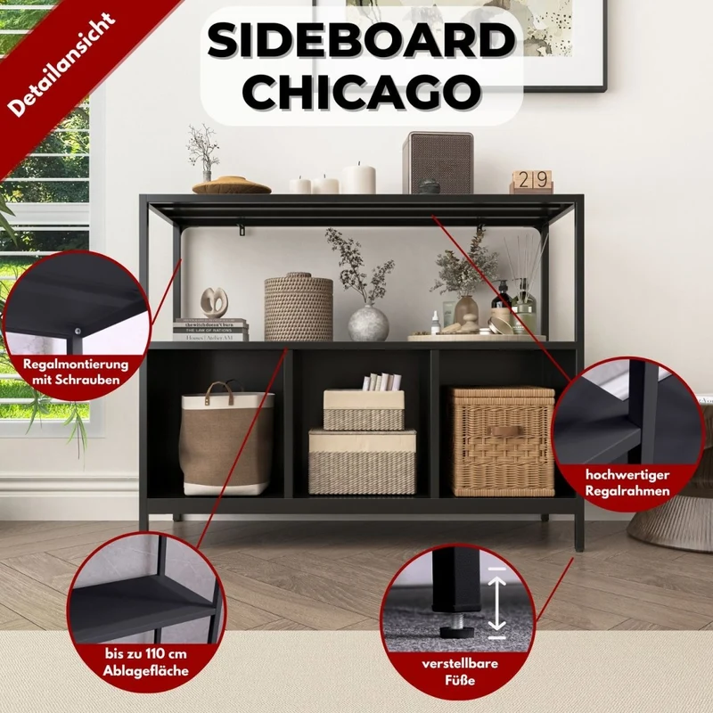 Coemo Sideboard Chicago mit 3 kleinen Fächern und 1 großem Regalfach