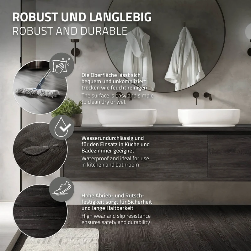 4x Deluxe PVC Klebevinylboden für 2,23 m² Eiche Dunkelgrau 2 mm dick ML-Design
