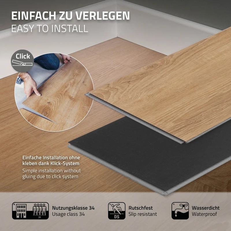 PVC Vinylboden Bodenbelag 2er Set 7 Dielen 4,2mm für 1,54m² mit Klick-System Eiche Sandbar ML-Design