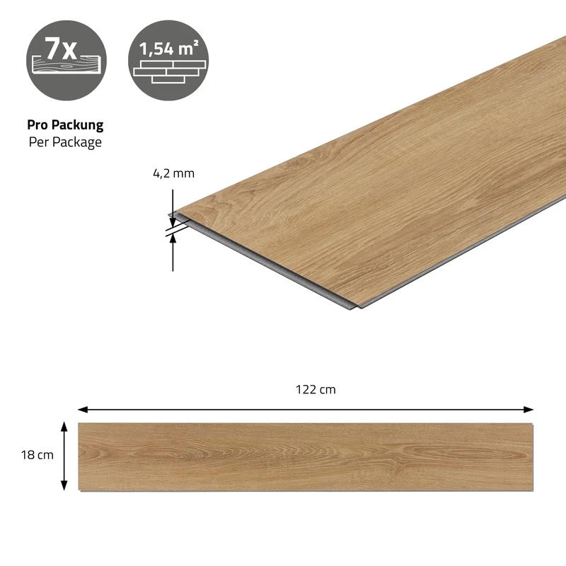 PVC Vinylboden Bodenbelag 2er Set 7 Dielen 4,2mm für 1,54m² mit Klick-System Eiche Sandbar ML-Design