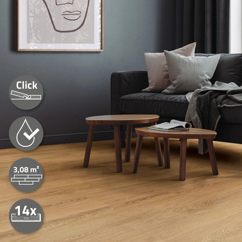 PVC Vinylboden Bodenbelag 2er Set 7 Dielen 4,2mm für 1,54m² mit Klick-System Eiche Sandbar ML-Design