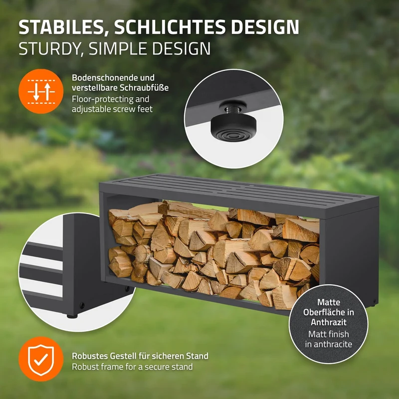 ML-DESIGN | Kaminholzregal Innen/Aussen mit Sitzbank 120x38x43 cm Stahl verzinkt Anthrazit Brennholzregal Metall Holzlager Feuerholzregal wetterfest