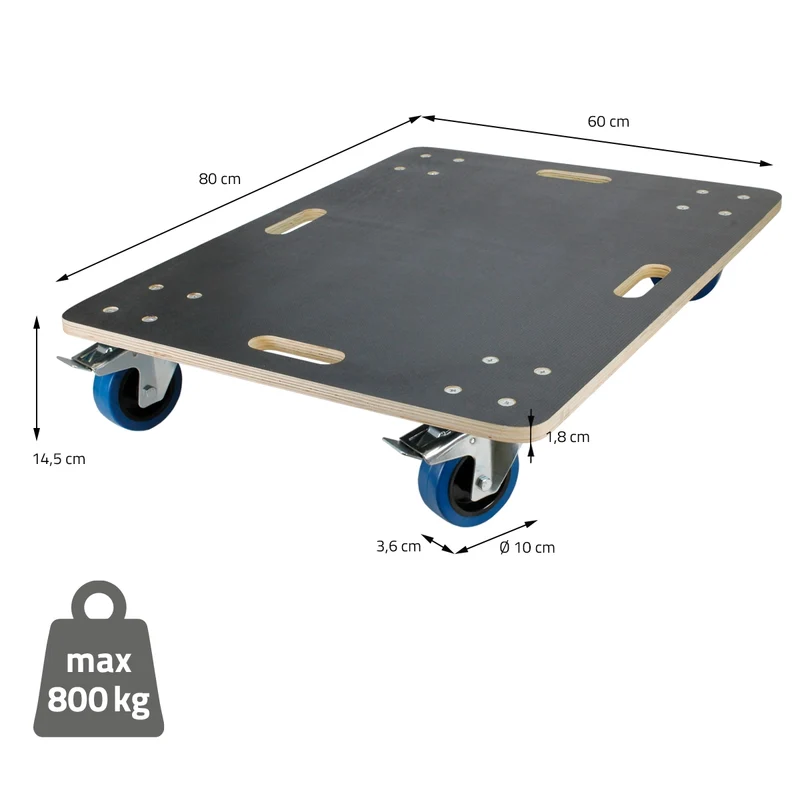2er Set Rollbrett Möbelroller 60 x 80 cm aus Multiplex mit Feststellbremsen Tragkraft 800 kg