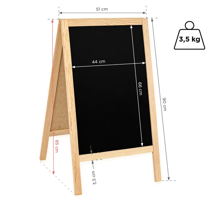 Holz Gehwegkreidetafel, 51x90cm, Natur, Indoor