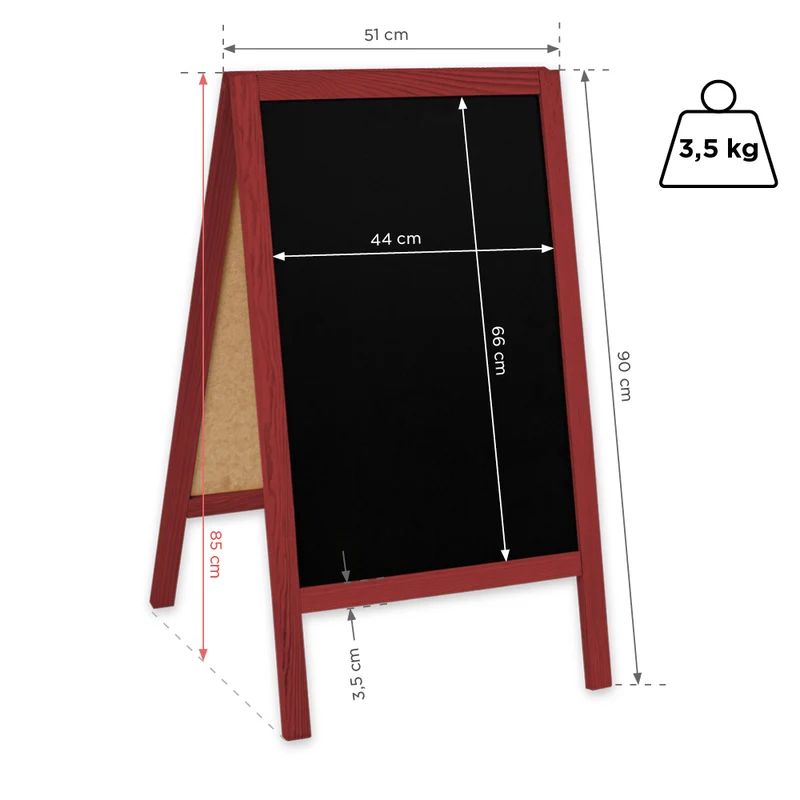 Holz Gehwegkreidetafel, 51x90cm, Rot, Indoor