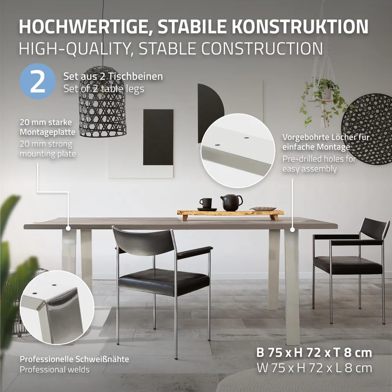 B-Ware Tischbeine 2er Set 75x72 cm Silber aus Edelstahl ML-Design