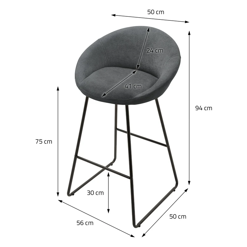 Barhocker 4er Set Anthrazit 56x94x50 cm mit Rückenlehne und Fußstütze bis 120 kg ML-Design
