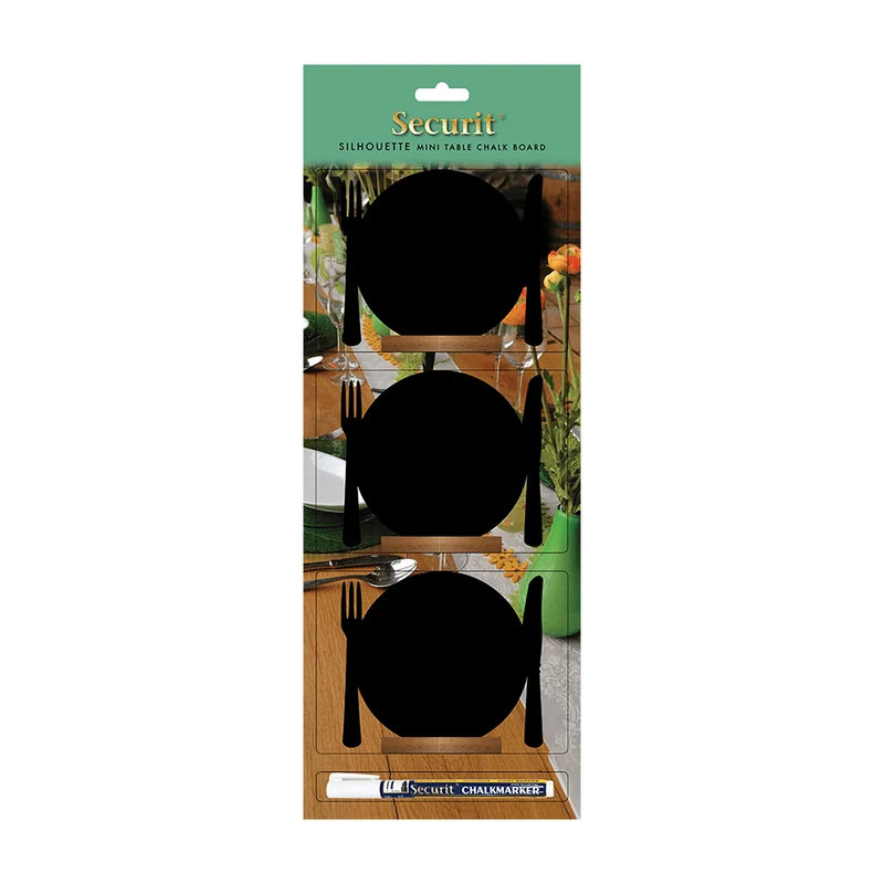Securit®, Tischkreidetafel Aufsteller Mini "Teller und Besteck", Silhouette mit Holzfuss, 3er-Set, 11x10cm
