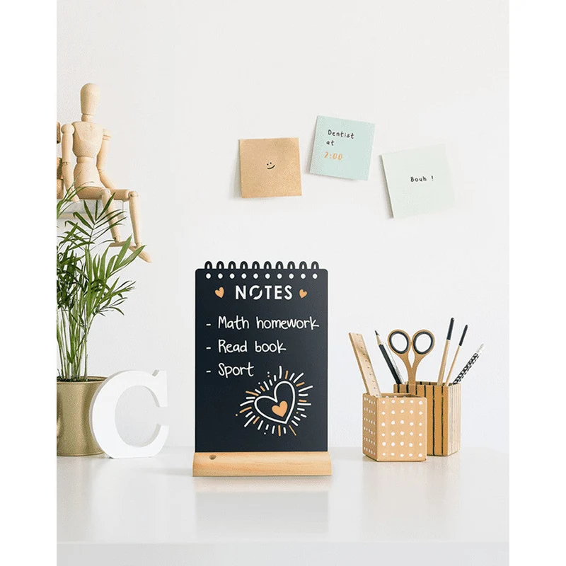 Tischkreidetafel „Notes“ Aufsteller 21×34 cm mit Holzfuss