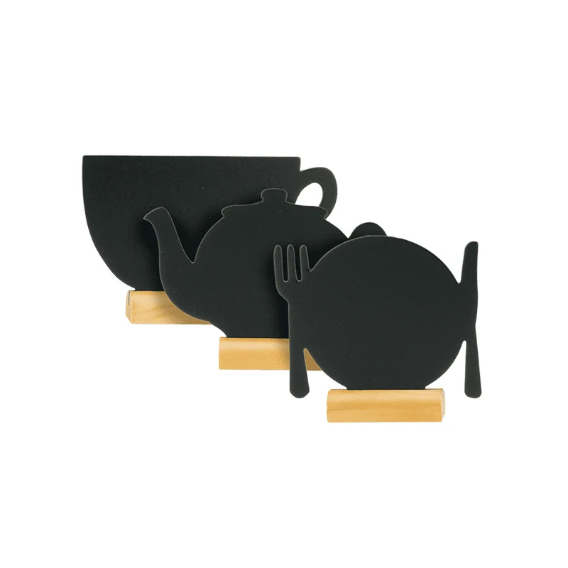 Securit®, Tischkreidetafel Aufsteller Mini "Mix", Silhouetten mit Holzfuss, 3er-Set, 14x10cm
