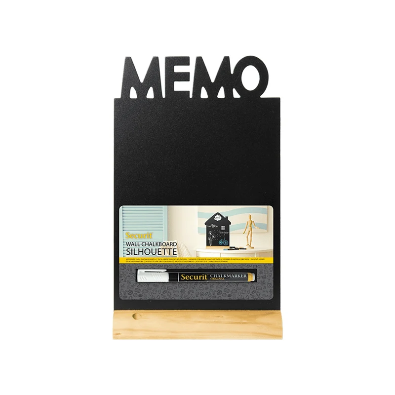 Tischkreidetafel „MEMO“ Aufsteller 21×35 cm mit Holzfuss