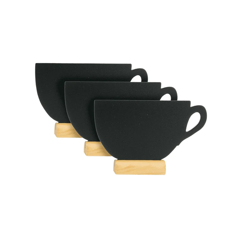 Securit®, Tischkreidetafel Aufsteller Mini "Kaffeetasse", Silhouette mit Holzfuss, 3er-Set, 14x9cm