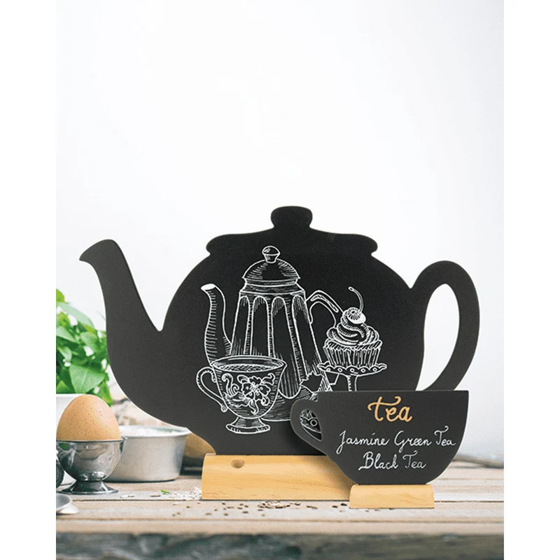 Securit®, Tischkreidetafel Aufsteller Mini "Kaffeetasse", Silhouette mit Holzfuss, 3er-Set, 14x9cm
