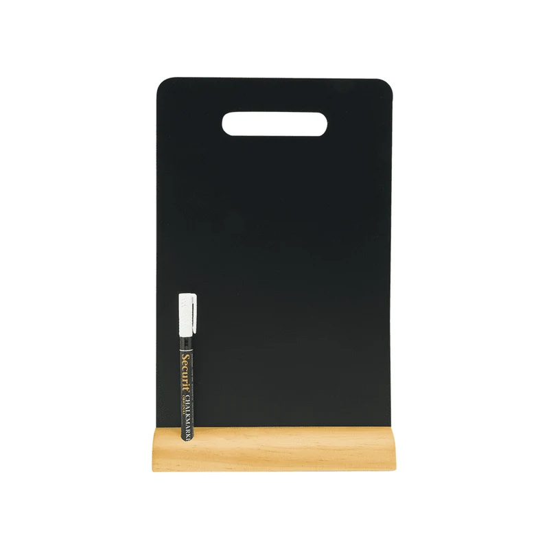 Tischkreidetafel "Rechteck mit Griff" Aufsteller 21×34 cm mit Holzfuss