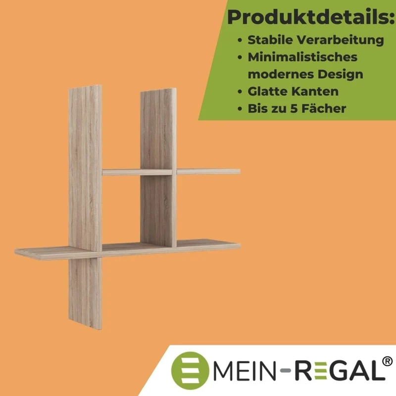 Mein-Regal Wandregal VALLE aus Holz MDF, bis zu 5 Fächer