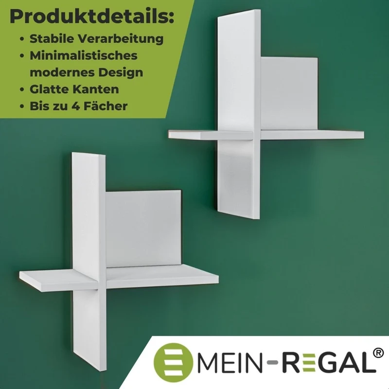 Mein-Regal 2x Wandregal BRICK aus Holz MDF, bis zu 4 Fächer