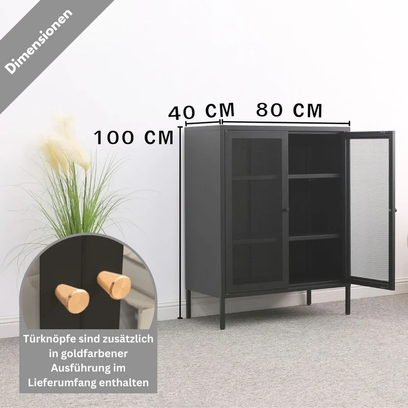 Mein-Regal Highboard Mesh aus Metall mit Meshtüren