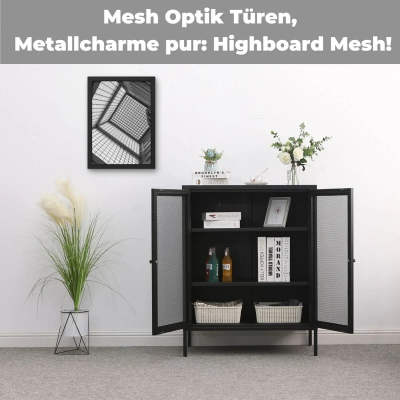 Mein-Regal Highboard Mesh aus Metall mit Meshtüren