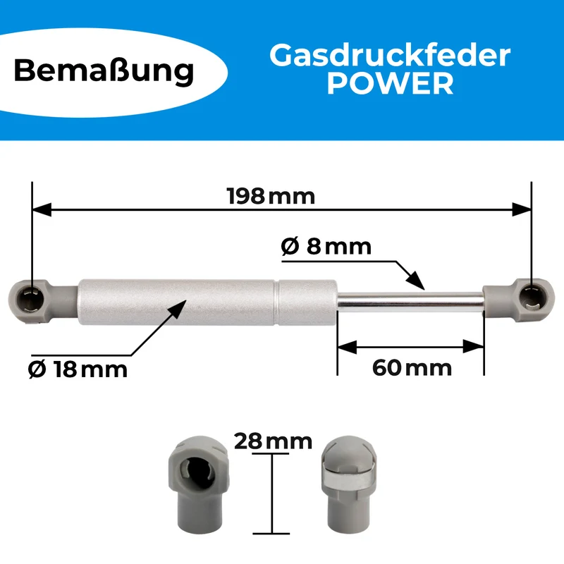 Ersatz Gasdruckfeder - Lift-o-mat Kompressionsfeder 200 - 450 Newton | Länge: 198mm