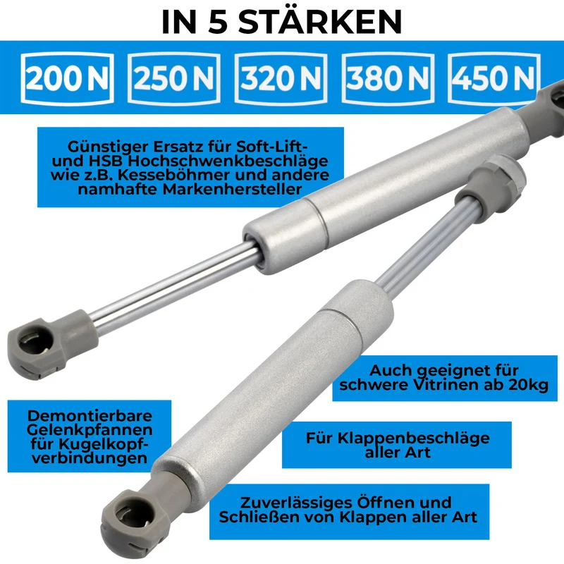 Gasdruckfeder Ersatz - Lift-o-mat Kompressionsfeder 200 - 450 Newton