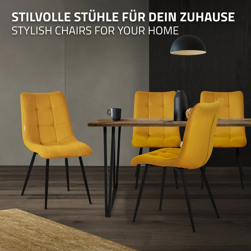 Esszimmerstühle 2er Set Senfgelb Küchenstuhl mit Polyesterbezug und Stahlbeinen ML-Design
