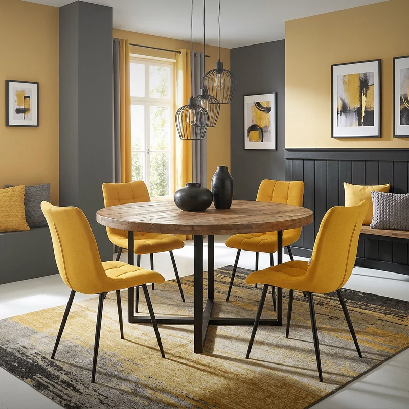 Esszimmerstühle 2er Set Senfgelb Küchenstuhl mit Polyesterbezug und Stahlbeinen ML-Design