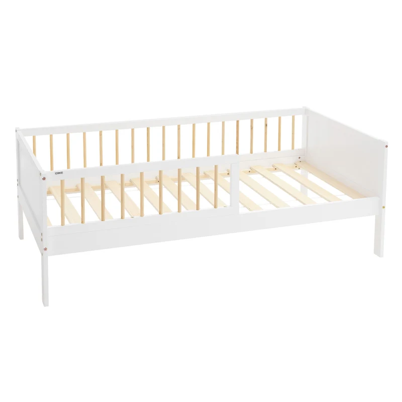Kinderbett 80x160 cm mit Lattenrost und Rausfallschutz Weiß/Natur Kiefernholz ML-Design