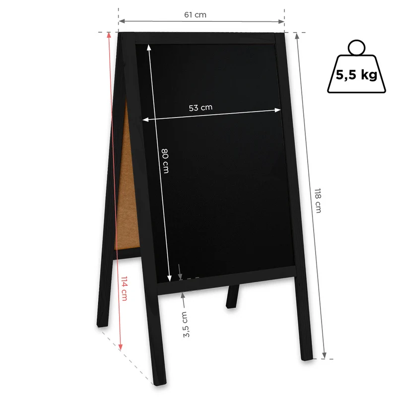 Holz Kreidetafel-Aufsteller, 61x118cm, Schwarz, Indoor