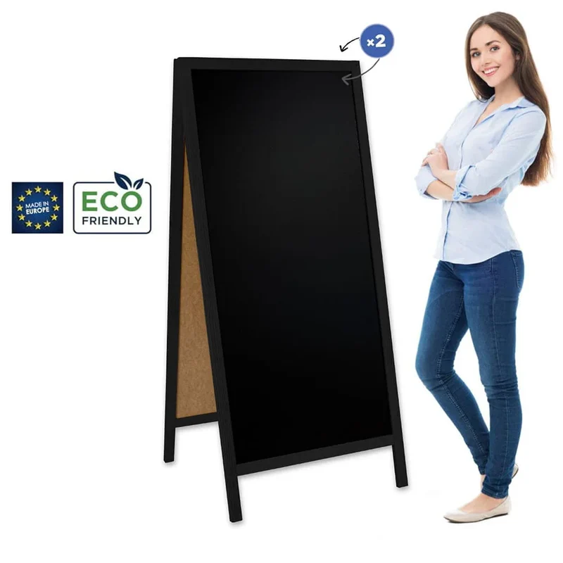 Holz Kreidetafel-Aufsteller, 60x172cm, Schwarz, Indoor