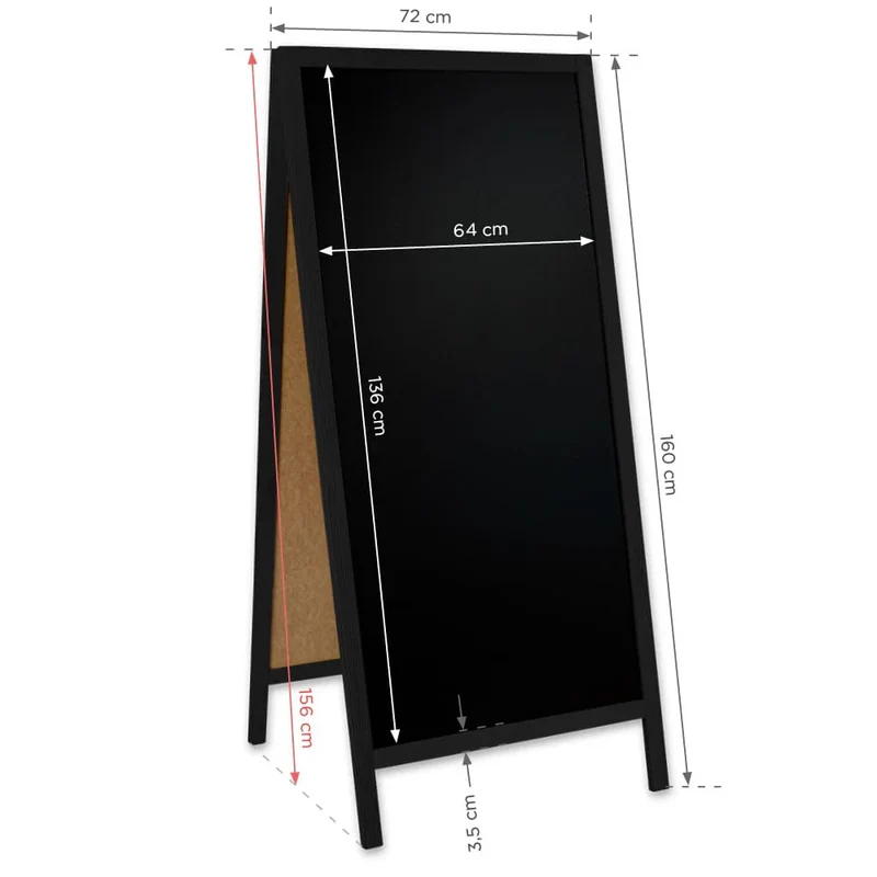 Holz Kreidetafel-Aufsteller, 60x172cm, Schwarz, Indoor